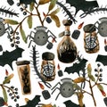 Watercolor seamless pattern on the theme of Halloween